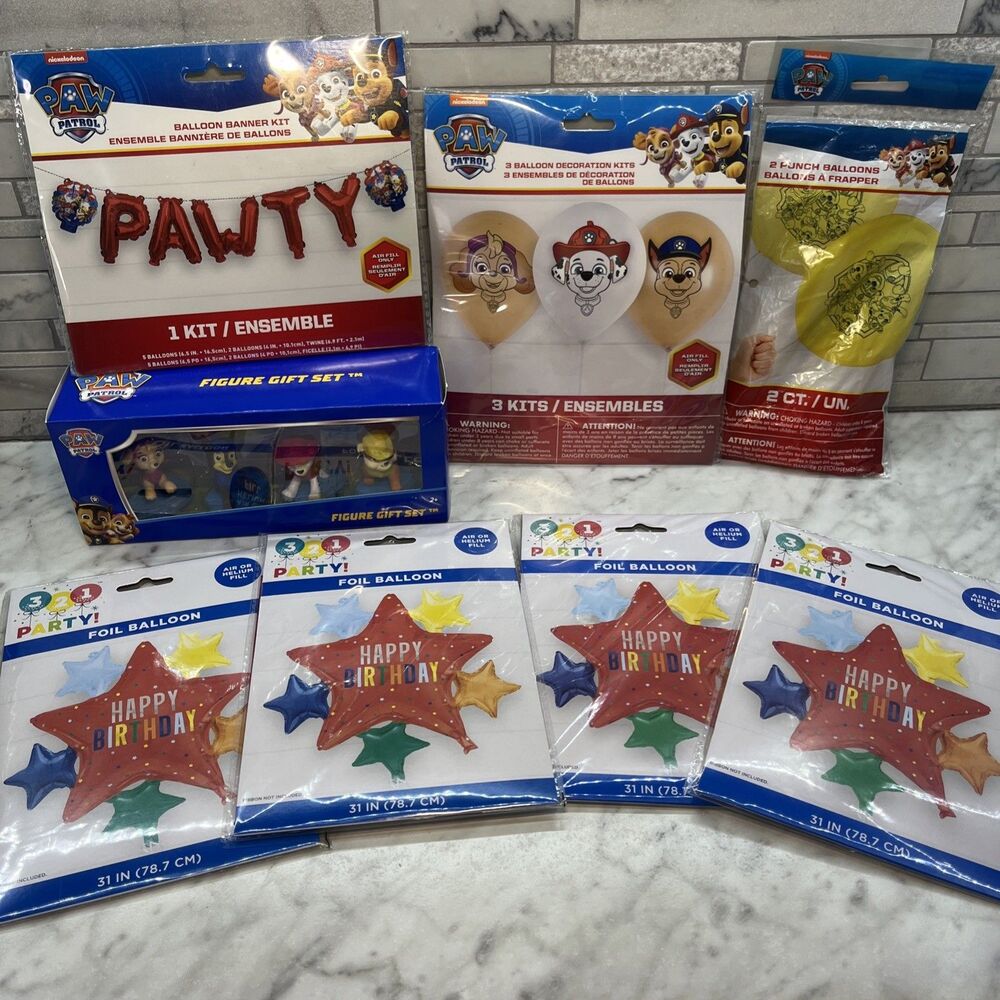 PAW Patrol Birthday set "PAWTY" Banner, punch, Multi star, Balloons, 4 pc figure